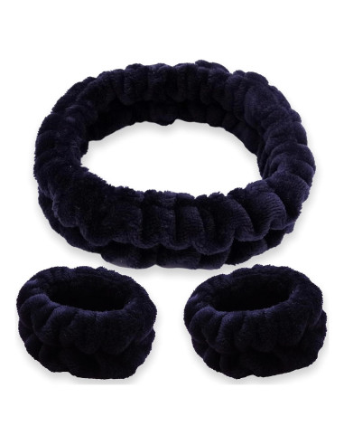 Diadema Puffy Spa FROG SAC + Muñequera Negra para Cuidado Facial