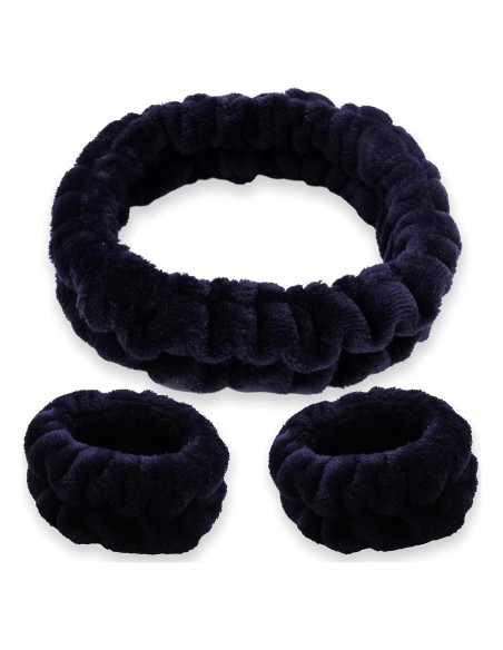 Diadema Puffy Spa FROG SAC + Muñequera Negra para Cuidado Facial