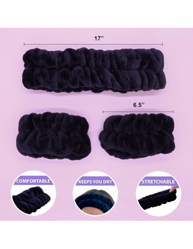 Diadema Puffy Spa FROG SAC + Muñequera Negra para Cuidado Facial