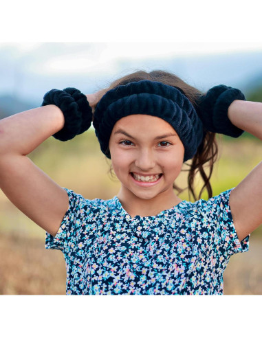 Diadema Puffy Spa FROG SAC + Muñequera Negra para Cuidado Facial