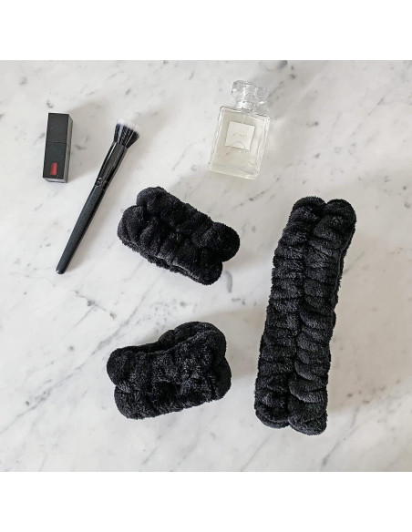 Diadema Puffy Spa FROG SAC + Muñequera Negra para Cuidado Facial