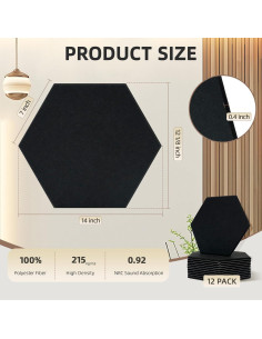 Paneles Acústicos Keemute 12 Pack Hexágono Negro 35.56x30.73cm 2
