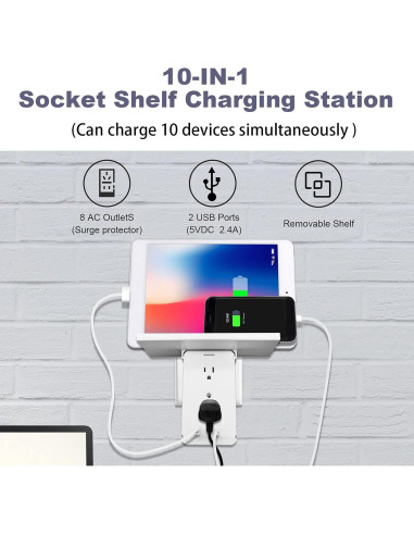 Extensor de Enchufe BOLTGY 8 Tomas con USB-A y USB-C Blanco