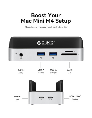 Dock y Soporte ORICO para Mac mini M4 con Enclosure M.2 SSD