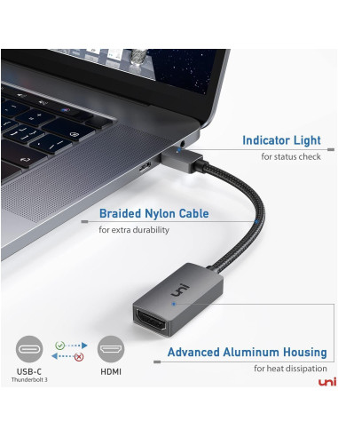 Adaptador USB C a HDMI 4K uni - Compatible con MacBook y más