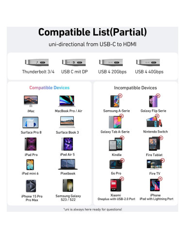 Adaptador USB C a HDMI 4K uni - Compatible con MacBook y más