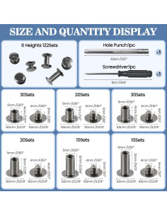 Kit de Remaches de Cuero Quadafy 122 Piezas 6 Tamaños 2