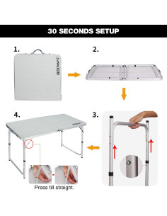 Mesa de Camping REDCAMP Plegable 4 Pies Ajustable Blanca 2