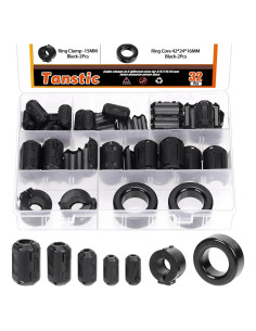Clip de Cable RFI EMI Tanstic 32 Pcs Negro con Anillos de Ferrita