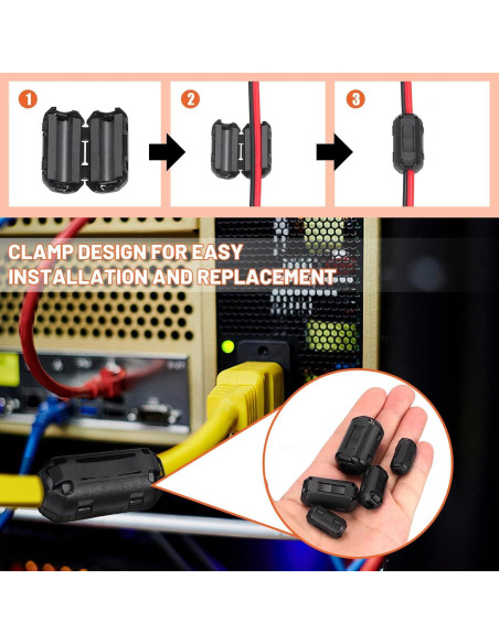 Clip de Cable RFI EMI Tanstic 32 Pcs Negro con Anillos de Ferrita Clip de Cable RFI EMI Tanstic 32 Pcs Negro con Anillos de Ferrita