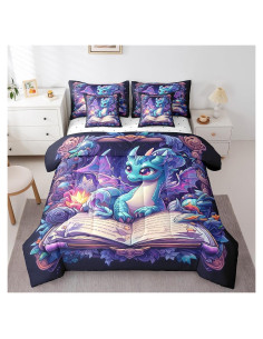 Conjunto de Edredón Individual 7 Piezas Erosebridal Dragón Azul