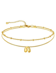 Pulsera de Tobillo de Oro 14K U7 con Iniciales Ajustable