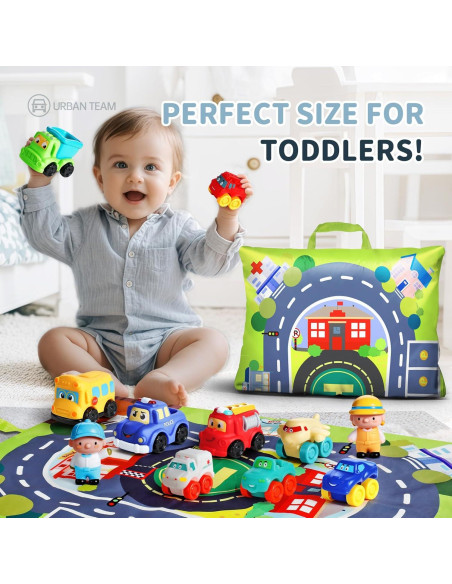 ALASOU Juguetes de Coche de Goma Suave 12 Piezas para Niños 1-3 Años