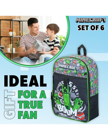 Conjunto Mochila Escolar Minecraft 4 y 6 Piezas Unisex