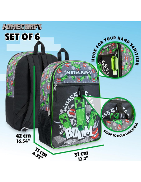 Conjunto Mochila Escolar Minecraft 4 y 6 Piezas Unisex
