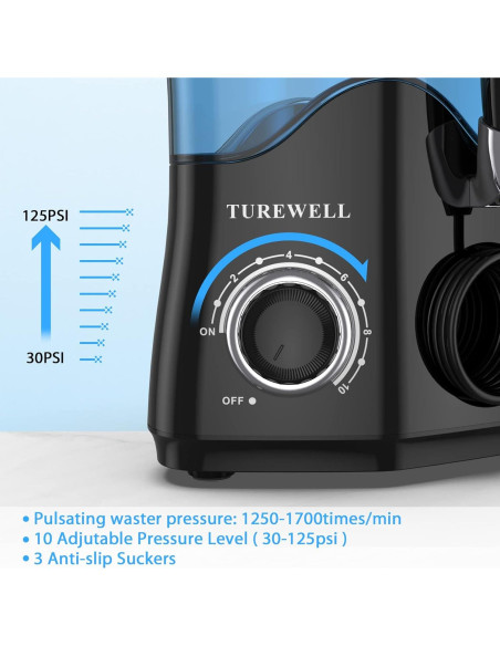 Irrigador Dental TUREWELL 600ML 8 Puntas 10 Niveles Presión Negro Irrigador Dental TUREWELL 600ML 8 Puntas 10 Niveles Presión Negro