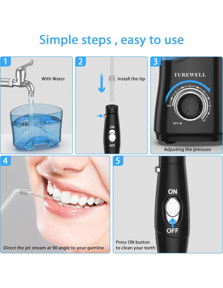 Irrigador Dental TUREWELL 600ML 8 Puntas 10 Niveles Presión Negro Irrigador Dental TUREWELL 600ML 8 Puntas 10 Niveles Presión Negro