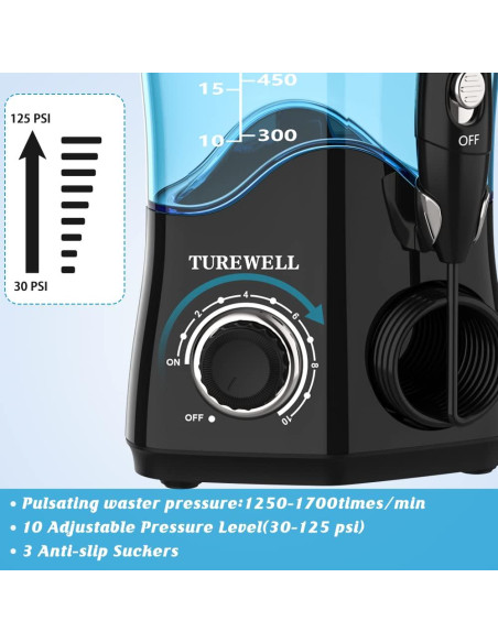Irrigador Dental TUREWELL 600ML 8 Puntas 10 Niveles Presión Negro Irrigador Dental TUREWELL 600ML 8 Puntas 10 Niveles Presión Negro