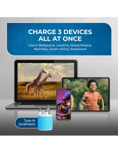 Adaptador de Enchufe de Viaje OREI Tipo M Sudáfrica USB Doble