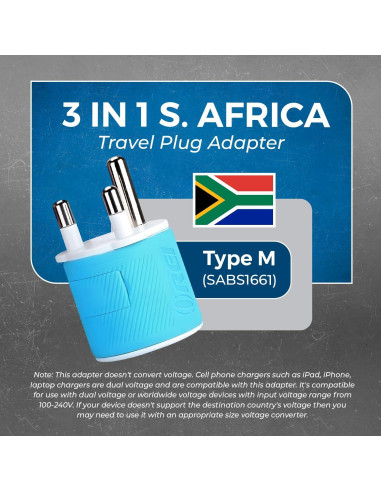 Adaptador de Enchufe de Viaje OREI Tipo M Sudáfrica USB Doble