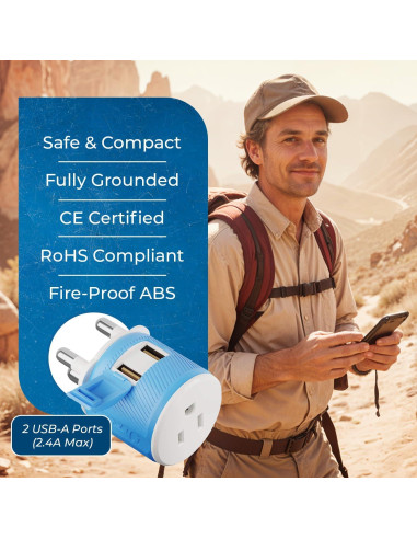 Adaptador de Enchufe de Viaje OREI Tipo M Sudáfrica USB Doble