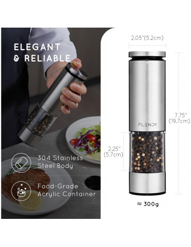 Molino eléctrico de sal y pimienta Flendy recargable 357g