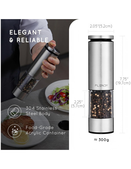Molino eléctrico de sal y pimienta Flendy recargable 357g