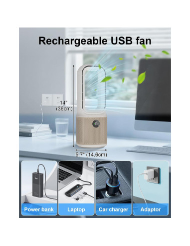Ventilador de Escritorio MEIIS Sin Aspas 35.56 cm Recargable USB