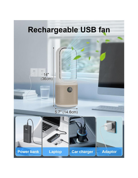 Ventilador de Escritorio MEIIS Sin Aspas 35.56 cm Recargable USB