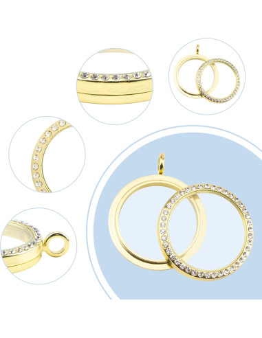 Encantos de Foto WANDIC 4 Piezas Locket Redondo Dorado 30mm