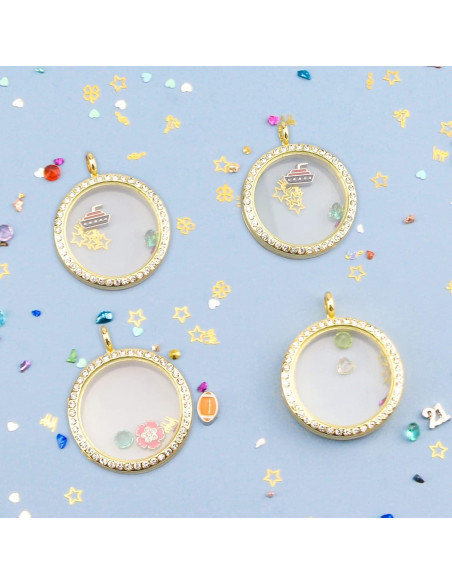 Encantos de Foto WANDIC 4 Piezas Locket Redondo Dorado 30mm