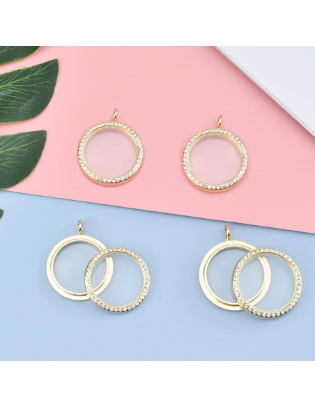 Encantos de Foto WANDIC 4 Piezas Locket Redondo Dorado 30mm