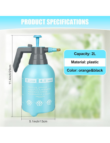 3 Pulverizadores de Mano TREEHAC 2L Azul - Boquilla Ajustable