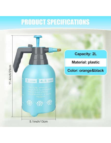 3 Pulverizadores de Mano TREEHAC 2L Azul - Boquilla Ajustable