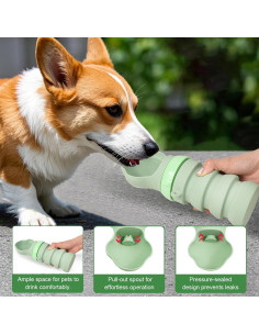 Botella de Agua Plegable para Perros DW001 Verde 414 ml 2