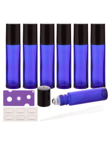 6 Botellas de Vidrio Azul 10ml con Rodillo ZIZEMOJA