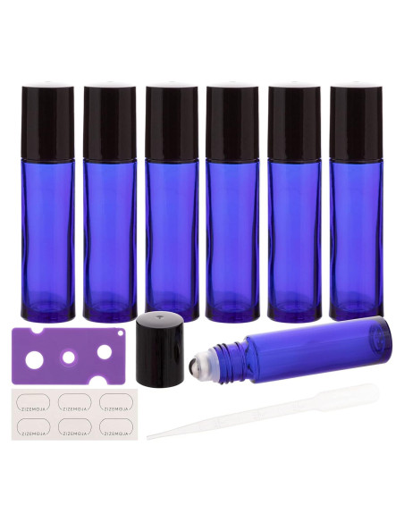 6 Botellas de Vidrio Azul 10ml con Rodillo ZIZEMOJA