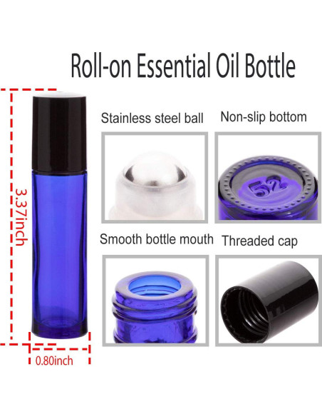 6 Botellas de Vidrio Azul 10ml con Rodillo ZIZEMOJA