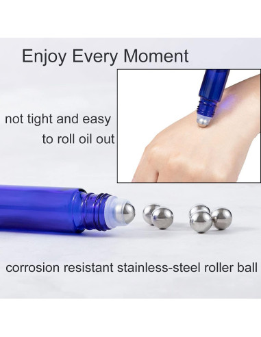 6 Botellas de Vidrio Azul 10ml con Rodillo ZIZEMOJA