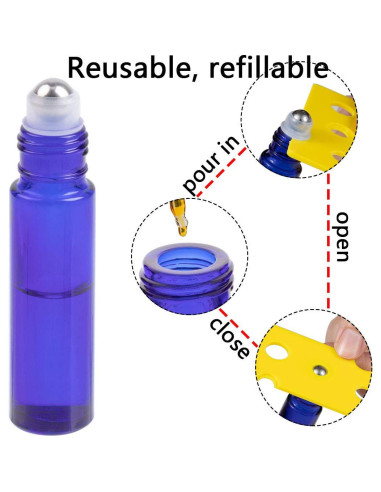 6 Botellas de Vidrio Azul 10ml con Rodillo ZIZEMOJA