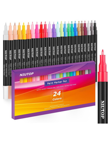 Marcadores de Pintura Acrílica Niutop 24 Colores Punta Fina
