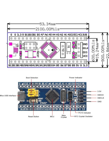 Placa de Desarrollo Alinan STM32F103C6T6 3pcs 32K Flash 10K RAM