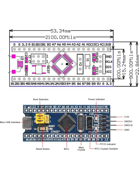 Placa de Desarrollo Alinan STM32F103C6T6 3pcs 32K Flash 10K RAM