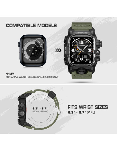 Banda y Funda amBand 44mm para Apple Watch SE2/SE/6/5/4 Verde Militar