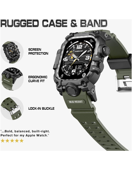 Banda y Funda amBand 44mm para Apple Watch SE2/SE/6/5/4 Verde Militar