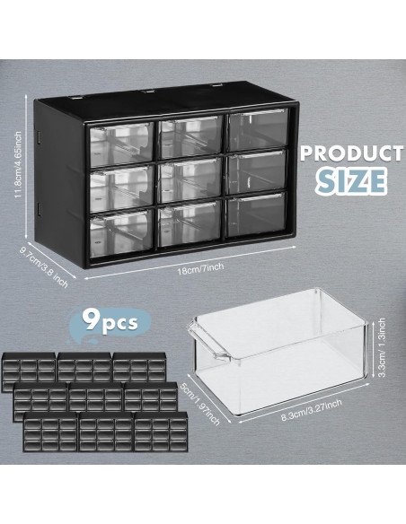 Organizador de Cajones Rtteri 9 Piezas Plástico Negro