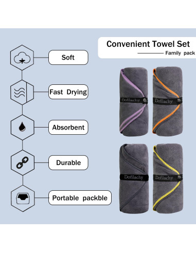 Dofilachy Toallas de Camping Microfibra 4 Pack Secado Rápido