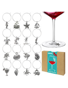 16 Encantos para Copas de Vino - Marcadores de Vidrio Playa