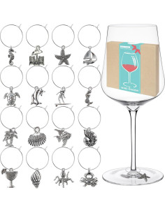 16 Encantos para Copas de Vino - Marcadores de Vidrio Playa 2