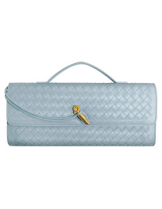 Bolso de Mano Tejido de Cuero PU para Mujeres Azul Claro